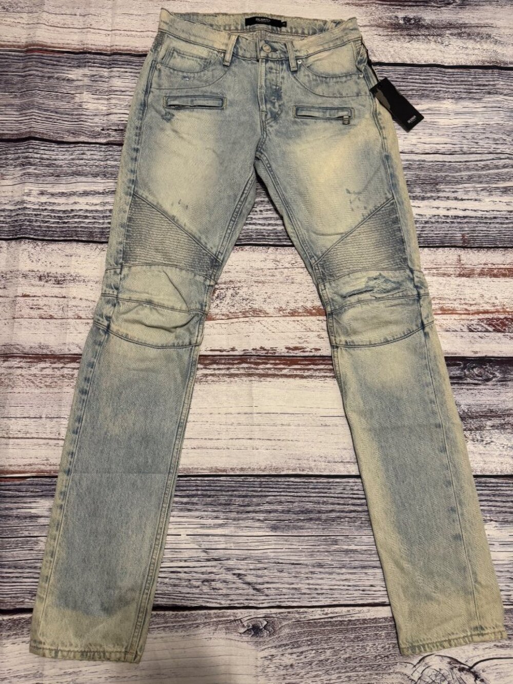 Hudson Mens Blinder Biker Y2K Moto Jeans 30 Distressed Light Wash